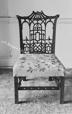 DUNSANY CASTLE  CHINEESE CHIPPENDALE CHAIR WITH EMBROIDERY BY LADY DUNSANY